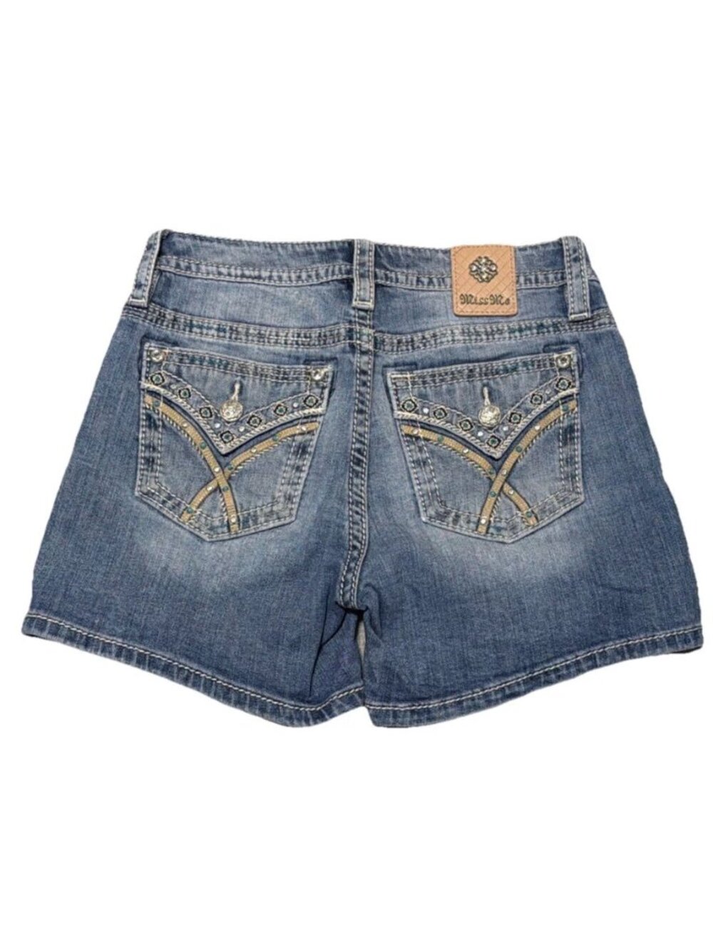 Miss Me Denim Shorts Rhinestone Y2K Mid Rise Women's Size 26 Embellished